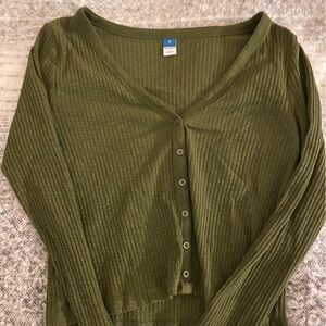 Old Navy Olive Green Ribbed Button-Up Top